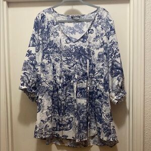 Bloomchic Blue and White Women's Top